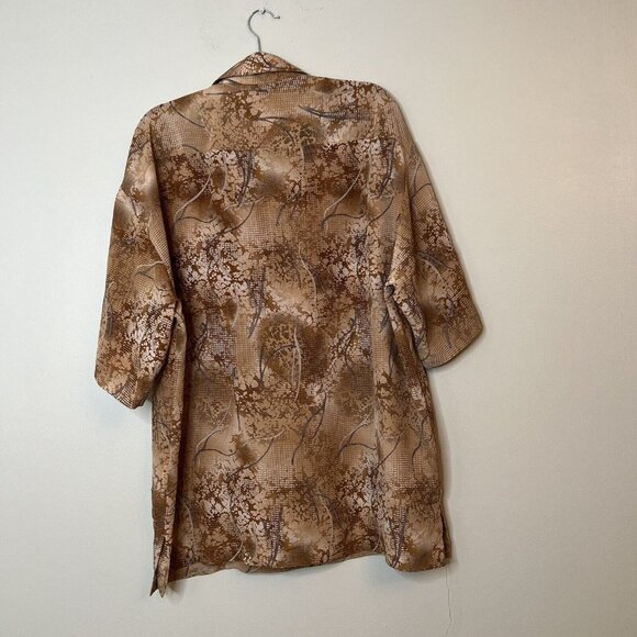 Mench Platinum Mens Short Sleeve Button Up Shirt Sz XXL Tan Brown Abstract - Picture 2 of 6